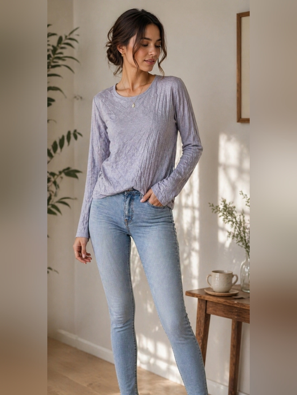 Vera Wang Lilac Textured Knit Long Sleeve Sweater Size Small Designer Soft Layer